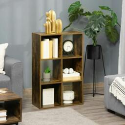 Rackhams Industrial Style Storage Shelf, Bookcase, Bookshelf with 6 Compartments, Freestanding Shelving Unit for Living Room, Home Study, Rustic Brown - thumbnail 2