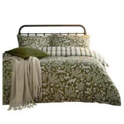 Rackhams Skandi Woodland Reversible Brushed Cotton Duvet Cover Set - Thyme Green - King/Super King - Thyme Green - 100% Cotton - thumbnail 1