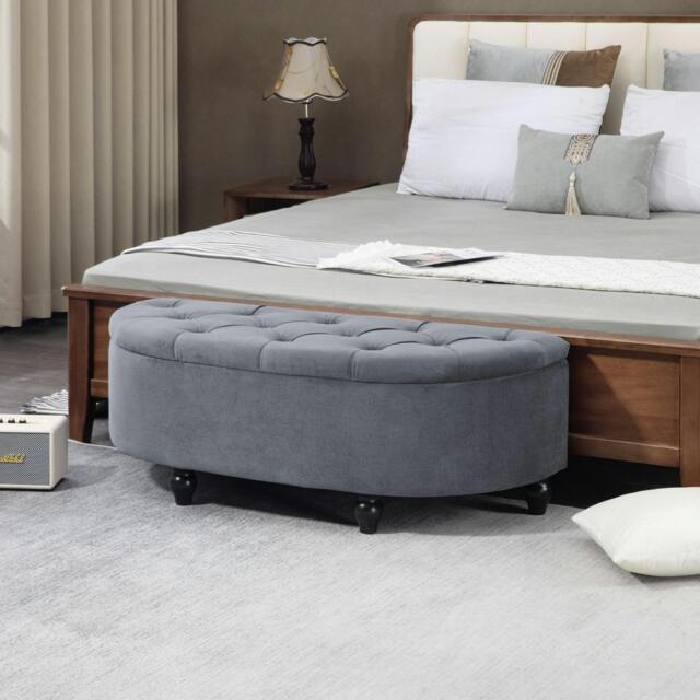 Rackhams Semi-Circle Storage Ottoman Bench Tufted Upholstered - image 1