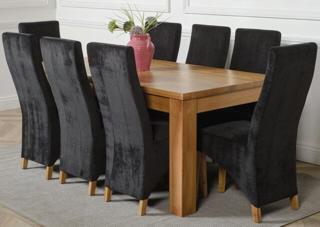 Rackhams Dakota Large Oak Dining Table with Lola Fabric Chairs - 8 chairs - Black - image 1