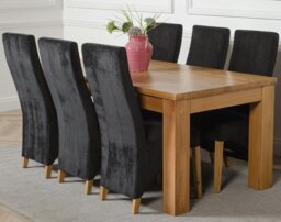 Rackhams Dakota Large Oak Dining Table with Lola Fabric Chairs - 8 chairs - Black - thumbnail 4