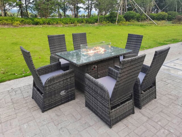 Rackhams Rattan Garden Furniture Gas Fire Pit Rectangle Oblong Dining Table And Chairs 6 Seater Plus Rectangular Table - image 1