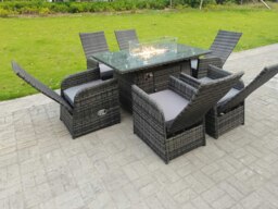 Rackhams Rattan Garden Furniture Gas Fire Pit Rectangle Oblong Dining Table And Chairs 6 Seater Plus Rectangular Table - thumbnail 2