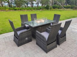 Rackhams Rattan Garden Furniture Gas Fire Pit Rectangle Oblong Dining Table And Chairs 6 Seater Plus Rectangular Table - thumbnail 1