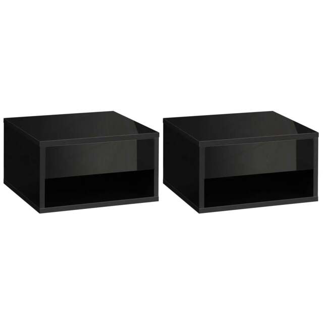 Rackhams Floating Bedside Tables Set of 2, Wall Mounted Nightstand, High Gloss Black - image 1