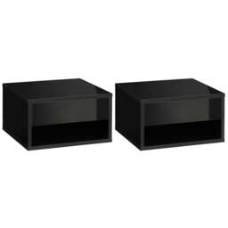 Rackhams Floating Bedside Tables Set of 2, Wall Mounted Nightstand, High Gloss Black - thumbnail 1