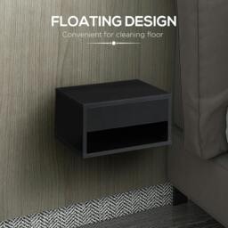 Rackhams Floating Bedside Tables Set of 2, Wall Mounted Nightstand, High Gloss Black - thumbnail 5