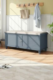 Rackhams Shoe Cabinet Storage Bench with Linen Cushion - Grey - thumbnail 2