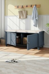 Rackhams Shoe Cabinet Storage Bench with Linen Cushion - Grey - thumbnail 1