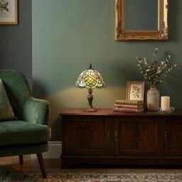 Rackhams Classic Hand Crafted Round Beaded Tiffany Table Lamp in Toned Green - thumbnail 6