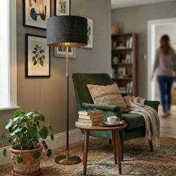 Rackhams Designer Bobbled and Textured Linen Lamp Shade in Graphite Black - thumbnail 6