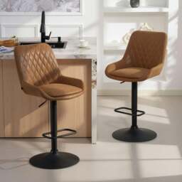 Rackhams Bar Stools Set of 2, Adjustable Bar Chairs 360 Degree Swivel Black - Orange - thumbnail 1
