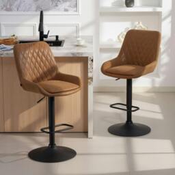 Rackhams Bar Stools Set of 2, Adjustable Bar Chairs 360 Degree Swivel Black - Orange