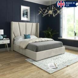 Rackhams Bellini Wide Curved Winged Upholstered Soft Velvet Bed Frame - Cream - Silver - Small double - thumbnail 5