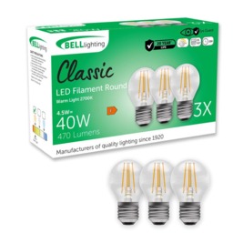 Rackhams Dimmable E27 LED Filament Golf Ball 4.7W Light Bulb - Pack of 3 - thumbnail 1