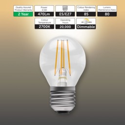 Rackhams Dimmable E27 LED Filament Golf Ball 4.7W Light Bulb - Pack of 3 - thumbnail 2