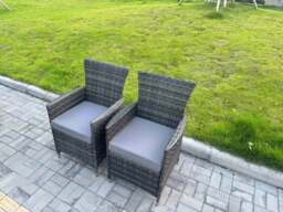 Rackhams 5-Piece PE Rattan Garden Furniture with Big Round Gas Fire Pit Table and 6 Chairs for Patio Dark Grey Mixed - thumbnail 5