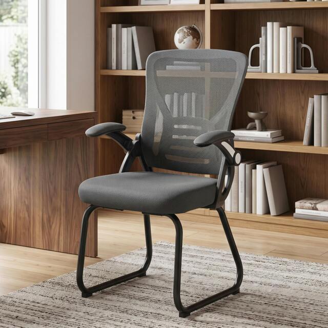 Rackhams Office Chair with Mesh Backrest and Steel Legs, Dark Grey - image 1