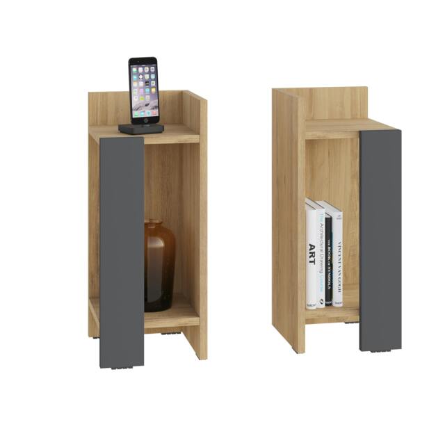 Rackhams Elos Bedside Tables Set of 2 Modern Narrow Design with Storage Shelves Right&Left 25x25x60cm - Oak-Anthracite - image 1