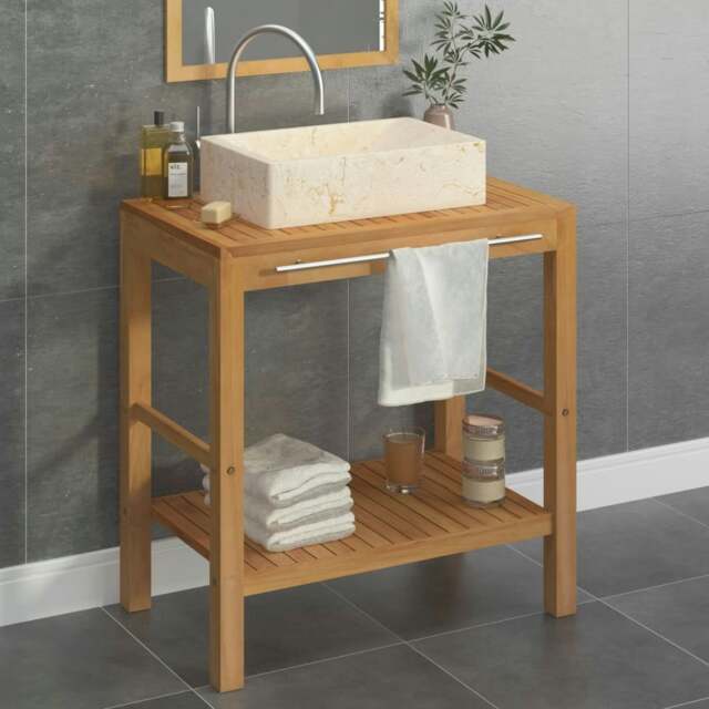 Rackhams Bathroom Vanity Cabinet Solid Teak with Sink Marble Cream