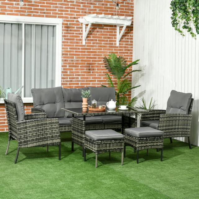 Rackhams Rattan Garden Furniture Sofa Set, 2 Armchairs 2 Table Grey - Grey - Grey