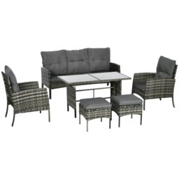 Rackhams Rattan Garden Furniture Sofa Set, 2 Armchairs 2 Table Grey - Grey - Grey - thumbnail 2