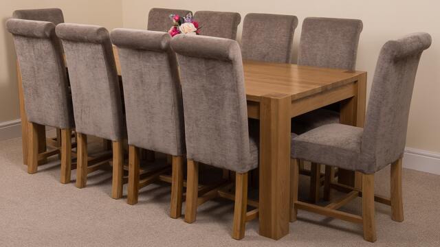 Rackhams Kuba Extra Large Oak Dining Table with Washington Fabric Chairs - 10 chairs - Grey - image 1