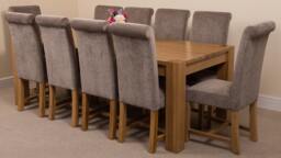 Rackhams Kuba Extra Large Oak Dining Table with Washington Fabric Chairs - 10 chairs - Grey