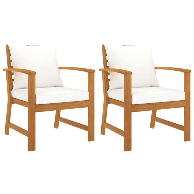Rackhams Garden Chairs 2 pcs with Cream Cushions Solid Wood Acacia