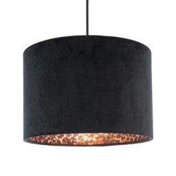 Rackhams Black Velvet Lamp Shade with Inner Leopard Print Satin Shimmer Lining - thumbnail 2