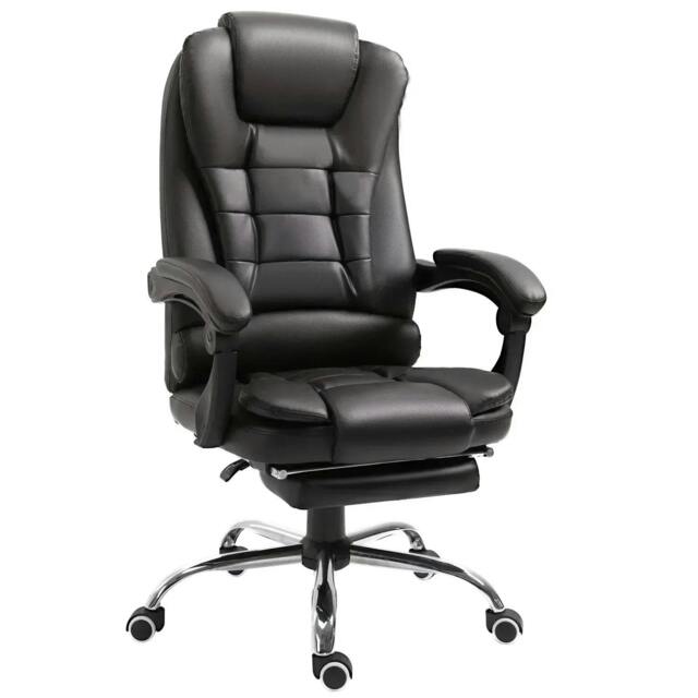 Rackhams PU Leather Executive Office Chair, High Back Swivel Chair with Retractable Footrest, Adjustable Height, Reclining Function, Brown - image 1