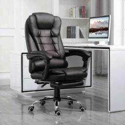 Rackhams PU Leather Executive Office Chair, High Back Swivel Chair with Retractable Footrest, Adjustable Height, Reclining Function, Brown - thumbnail 2