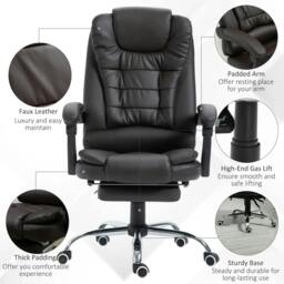 Rackhams PU Leather Executive Office Chair, High Back Swivel Chair with Retractable Footrest, Adjustable Height, Reclining Function, Brown - thumbnail 5