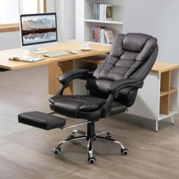 Rackhams PU Leather Executive Office Chair, High Back Swivel Chair with Retractable Footrest, Adjustable Height, Reclining Function, Brown - thumbnail 3