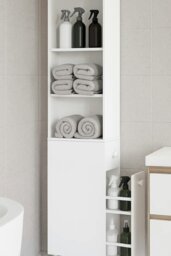 Rackhams Tall Slim Bathroom Storage Cabinet – Freestanding Narrow Unit with Drawers & Adjustable Shelf White - thumbnail 4
