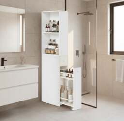 Rackhams Tall Slim Bathroom Storage Cabinet – Freestanding Narrow Unit with Drawers & Adjustable Shelf White - thumbnail 2
