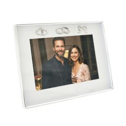 Rackhams Modern Wedding Picture Frame in Silver Plating with Rings and Hearts - thumbnail 2