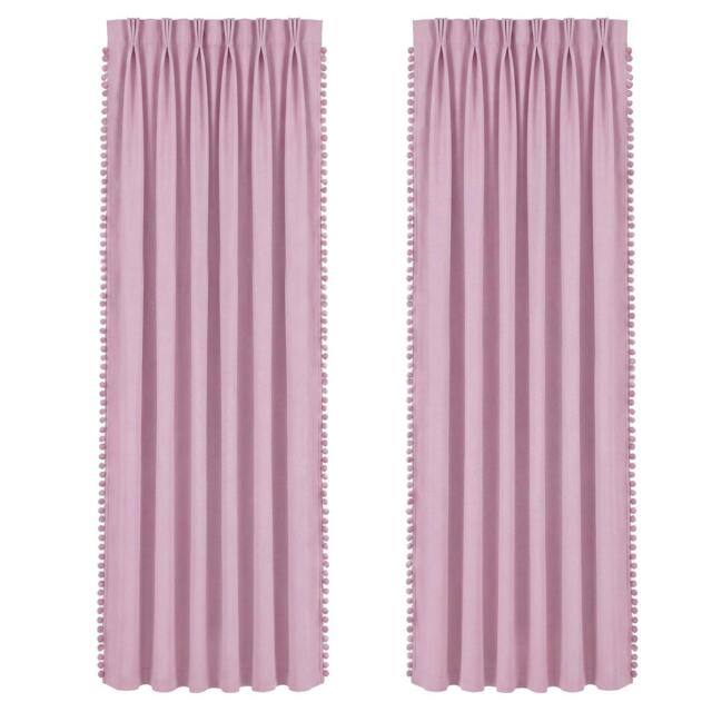 "Rackhams Pink Pom Pom Curtains for Nursery & Baby Girls Room 2 Panels - 46""x72""" - image 1