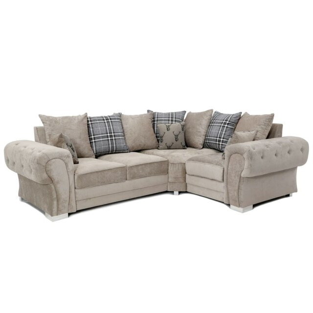 Rackhams Milan Chesterfield Fabric 4 Seater Corner Sofa - Scatter Back - Mink - Right Hand Facing - image 1
