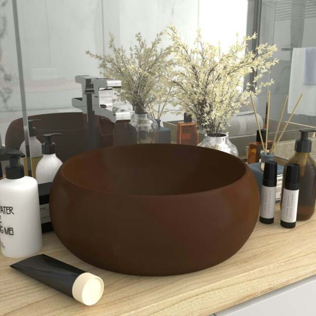 Rackhams Luxury Wash Basin Round Matt Dark Brown 40x15 cm Ceramic