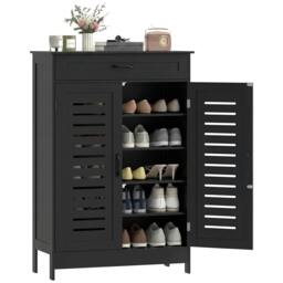 Rackhams Modern Shoe Storage Cabinet with Louvered Doors and Drawer - White - thumbnail 3