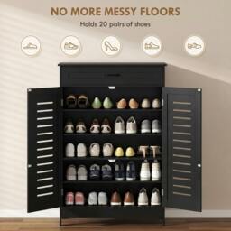 Rackhams Modern Shoe Storage Cabinet with Louvered Doors and Drawer - White - thumbnail 5