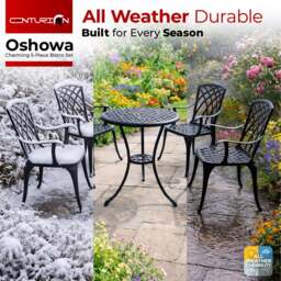 Rackhams OSHOWA Garden and Patio Table and 4 Large Chairs with Armrests Cast Aluminium Bistro Set - Green cushions - thumbnail 5