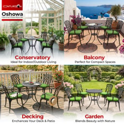 Rackhams OSHOWA Garden and Patio Table and 4 Large Chairs with Armrests Cast Aluminium Bistro Set - Green cushions - thumbnail 3
