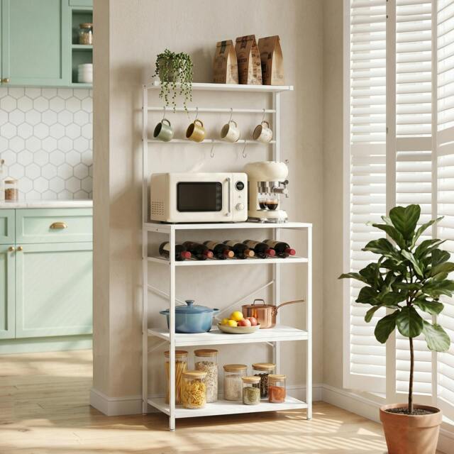 Rackhams Freestanding Shelving Unit with 6 Hooks and Wine Rack, White - image 1