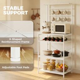 Rackhams Freestanding Shelving Unit with 6 Hooks and Wine Rack, White - thumbnail 5