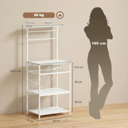 Rackhams Freestanding Shelving Unit with 6 Hooks and Wine Rack, White - thumbnail 3