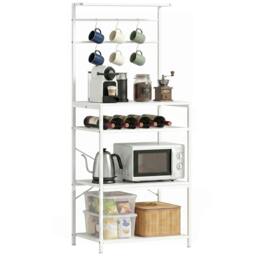 Rackhams Freestanding Shelving Unit with 6 Hooks and Wine Rack, White - thumbnail 2