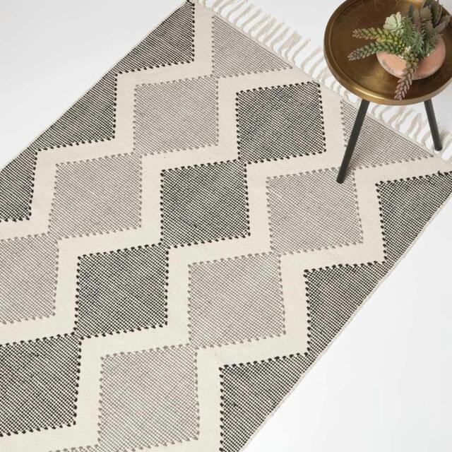 Rackhams Malmo Handwoven Grey & Black Cotton Textured Rug - 120 x 170 cm - image 1