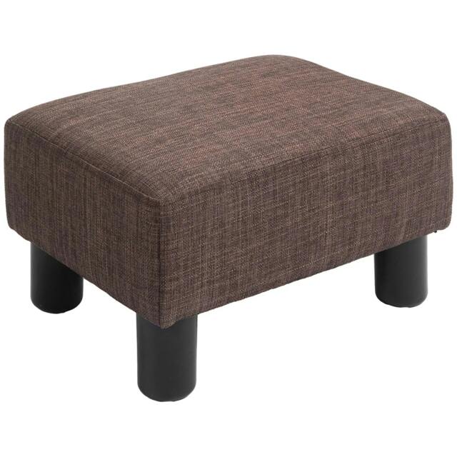 Rackhams Linen Fabric Footstool Ottoman Cube with 4 Plastic Legs, Brown - image 1